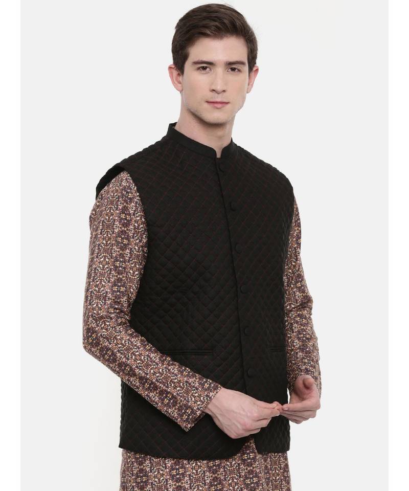 Mayank Modi Black Linen Quilted Jacket