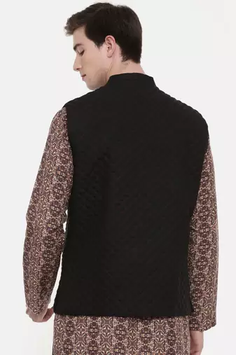 Mayank Modi Black Linen Quilted Jacket