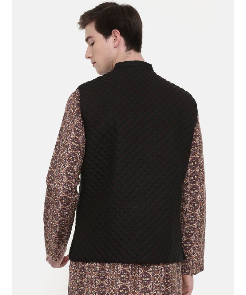 Mayank Modi Black Linen Quilted Jacket