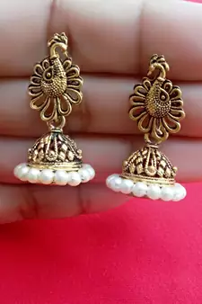 RozMili Oxidized Gold plated Peacock pretty Earrings for women and Girls