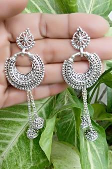 RozMili Oxidized Silver plated Alloy metal Hanging earrings for Girls & women
