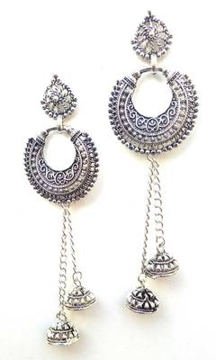 RozMili Oxidized Silver plated Alloy metal Hanging earrings for Girls & women 2