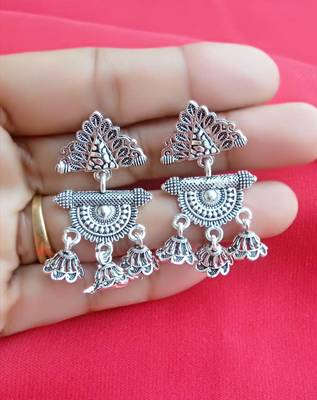 RozMili Oxidized silver plated metal small beautiful earrings for Girls 1