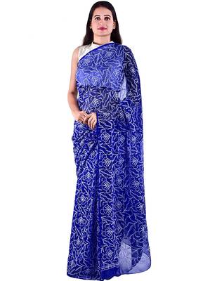 Lavangi Royal Blue Hand Embroidered Lucknow Chikan Tepchi WorK Faux Georgette Saree with Blouse 1