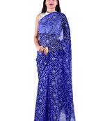 Lavangi Royal Blue Hand Embroidered Lucknow Chikan Tepchi WorK Faux Georgette Saree with Blouse