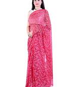 Lavangi Red Hand Embroidered Lucknow Chikan Tepchi WorK Faux Georgette Saree with Blouse