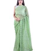 Lavangi Mehendi Green Hand Embroidered Lucknow Chikan Tepchi WorK Faux Georgette Saree with Blouse