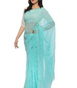 Lavangi Sea Green Hand Embroidered Lucknow Chikan Tepchi WorK Faux Georgette Saree with Blouse