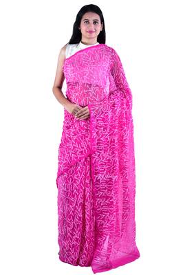 Lavangi Rani pink Hand Embroidered Lucknow Chikan Tepchi WorK Faux Georgette Saree with Blouse 1