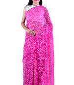 Lavangi Rani pink Hand Embroidered Lucknow Chikan Tepchi WorK Faux Georgette Saree with Blouse