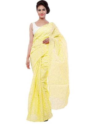 Lavangi Lemon Hand Embroidered Lucknow Chikan Tepchi WorK Faux Georgette Saree with Blouse 1