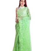 Lavangi Light green Hand Embroidered Lucknow Chikan Tepchi WorK Faux Georgette Saree with Blouse