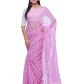 Lavangi Onion Pink Hand Embroidered Lucknow Chikan Tepchi WorK Faux Georgette Saree with Blouse