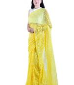 Yellow embroidered faux georgette saree with blouse
