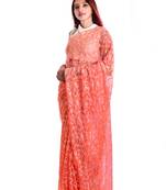 Lavangi Orange Hand Embroidered Lucknow Chikan Tepchi WorK Faux Georgette Saree with Blouse