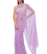 Lavangi Mauve Hand Embroidered Lucknow Chikan Tepchi WorK Faux Georgette Saree with Blouse