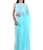 Lavangi Light Sea Green Hand Embroidered Lucknow Chikan Tepchi WorK Faux Georgette Saree with Blouse