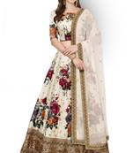 Cream embroidered silk semi stitched lehenga