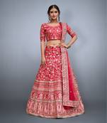 CATCHING PINK SEQUINS EMBROIDERED ART SILK SEMI STITCHED BRIDAL LEHENGA
