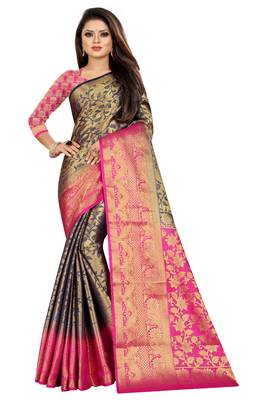 Blue woven banarasi saree with blouse 1