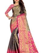 Blue woven banarasi saree with blouse