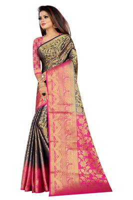 Blue woven banarasi saree with blouse 2