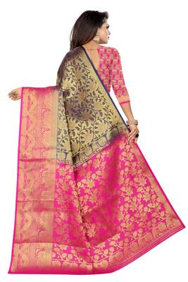 Blue woven banarasi saree with blouse 3