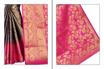 Blue woven banarasi saree with blouse 4