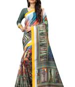 Multicolor printed linen saree with blouse