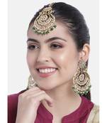 Traditional Gold Plated Wedding Chandbali Kundan & Pearl Earring Set With Maang Tikka for Women