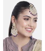 Traditional Gold Plated Wedding Chandbali Kundan & Pearl Earring Set With Maang Tikka for Women
