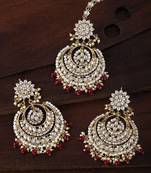 Traditional Wedding Chandbali Kundan & Pearl Earring Set With Maang Tikka for Women