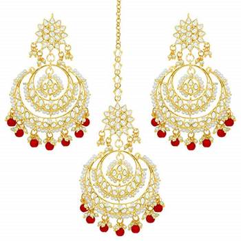 Traditional Wedding Chandbali Kundan & Pearl Earring Set With Maang Tikka for Women 3