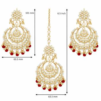 Traditional Wedding Chandbali Kundan & Pearl Earring Set With Maang Tikka for Women 4