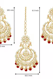 Traditional Wedding Chandbali Kundan & Pearl Earring Set With Maang Tikka for Women