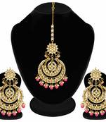Traditional Wedding Chandbali Kundan & Pearl Earring Set With Maang Tikka for Women