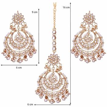 Traditional Wedding Chandbali Kundan & Pearl Earring Set With Maang Tikka for Women  4