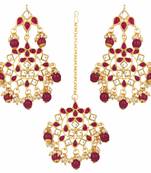 Traditional Gold Plated Pearl & Kundan Maang Tikka With Earring Set