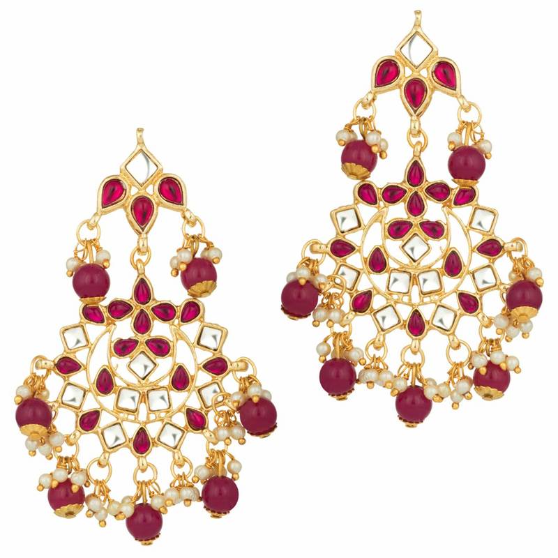 Traditional Gold Plated Pearl & Kundan Maang Tikka With Earring Set