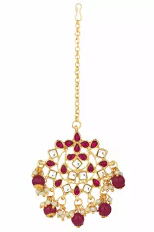Traditional Gold Plated Pearl & Kundan Maang Tikka With Earring Set