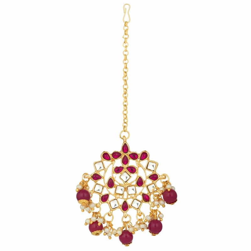 Traditional Gold Plated Pearl & Kundan Maang Tikka With Earring Set