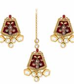 Gold Plated Traditional Kundan Meenakari Earrings with Maang Tikka