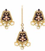 Gold Plated Traditional Kundan Meenakari Earrings with Maang Tikka for Women