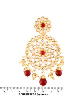 Gold Plated Traditional Kundan & Pearl Earring Set with Maang Tikka for Women