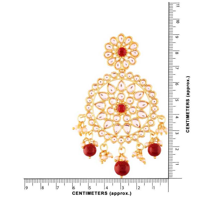 Gold Plated Traditional Kundan & Pearl Earring Set with Maang Tikka for Women