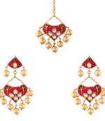I Jewels Gold Plated Traditional Kundan Meenakari & Pearl Earrings & Maang Tikka Set for Women (TE2500QG)