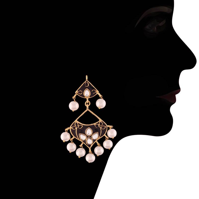 I Jewels Gold Plated Traditional Kundan Meenakari & Pearl Earrings & Maang Tikka Set for Women (TE2500B)