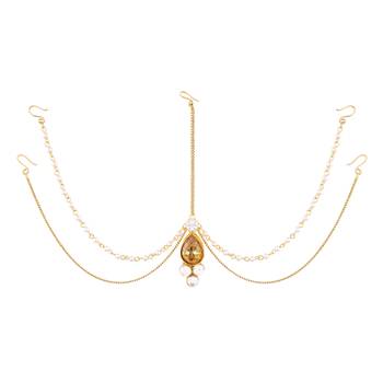 Traditional Pearl & Stone Mathapatti Maang Tikka for Women T1083LW 1