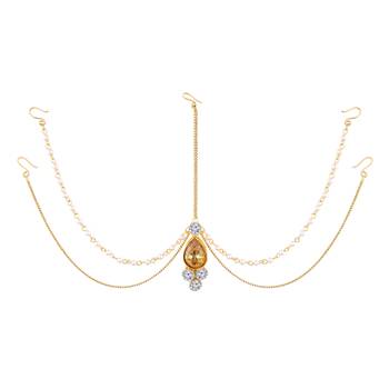 Traditional Pearl & Stone Mathapatti Maang Tikka for Women T1083LW 2