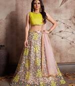 Captivating Baby Pink And Yellow Resham Embroidered Art Silk And Net Semi Stitched Lehenga